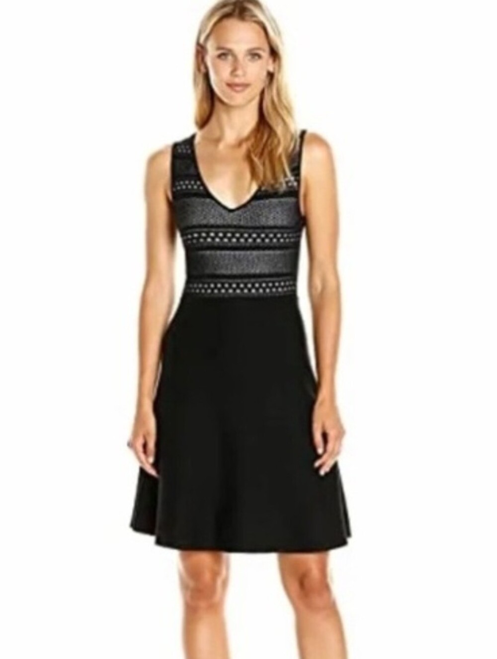 BCBGeneration Black Textured Knit V-neck Sweater Dress Size Large